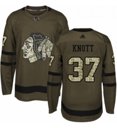 Youth Adidas Chicago Blackhawks 37 Graham Knott Authentic Green Salute to Service NHL Jersey 