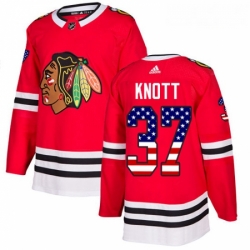 Youth Adidas Chicago Blackhawks 37 Graham Knott Authentic Red USA Flag Fashion NHL Jersey 