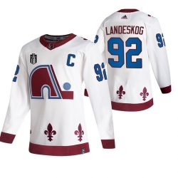 Men Colorado Avalanche 92 Gabriel Landeskog White 2022 Stanley Cup Final Patch Reverse Retro Stitched Jersey