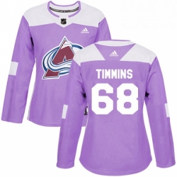 Womens Adidas Colorado Avalanche 68 Conor Timmins Authentic Purple Fights Cancer Practice NHL Jersey 