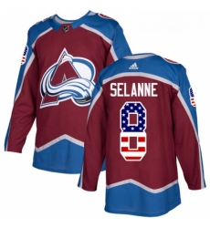 Youth Adidas Colorado Avalanche 8 Teemu Selanne Authentic Burgundy Red USA Flag Fashion NHL Jersey 