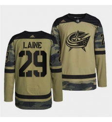 Men Columbus Blue Jackets 29 Patrik Laine 2022 Camo Military Appreciation Night Stitched jersey