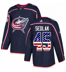 Mens Adidas Columbus Blue Jackets 45 Lukas Sedlak Authentic Navy Blue USA Flag Fashion NHL Jersey 