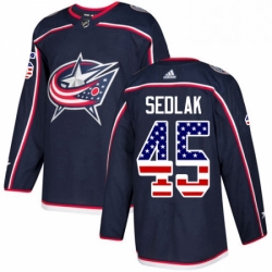 Mens Adidas Columbus Blue Jackets 45 Lukas Sedlak Authentic Navy Blue USA Flag Fashion NHL Jersey 