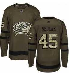 Mens Adidas Columbus Blue Jackets 45 Lukas Sedlak Premier Green Salute to Service NHL Jersey 