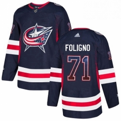 Mens Adidas Columbus Blue Jackets 71 Nick Foligno Authentic Navy Blue Drift Fashion NHL Jersey 