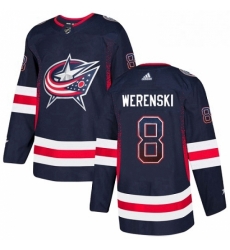 Mens Adidas Columbus Blue Jackets 8 Zach Werenski Authentic Navy Blue Drift Fashion NHL Jersey 