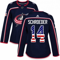 Womens Adidas Columbus Blue Jackets 14 Jordan Schroeder Authentic Navy Blue USA Flag Fashion NHL Jersey 