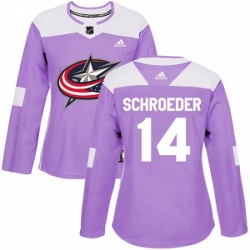 Womens Adidas Columbus Blue Jackets 14 Jordan Schroeder Authentic Purple Fights Cancer Practice NHL Jersey 