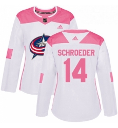 Womens Adidas Columbus Blue Jackets 14 Jordan Schroeder Authentic WhitePink Fashion NHL Jersey 