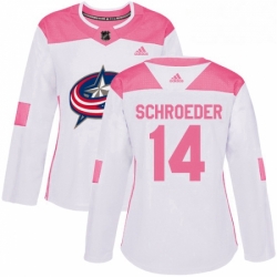 Womens Adidas Columbus Blue Jackets 14 Jordan Schroeder Authentic WhitePink Fashion NHL Jersey 