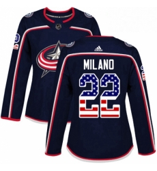 Womens Adidas Columbus Blue Jackets 22 Sonny Milano Authentic Navy Blue USA Flag Fashion NHL Jersey 