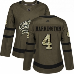 Womens Adidas Columbus Blue Jackets 4 Scott Harrington Authentic Green Salute to Service NHL Jersey 