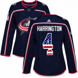 Womens Adidas Columbus Blue Jackets 4 Scott Harrington Authentic Navy Blue USA Flag Fashion NHL Jersey 