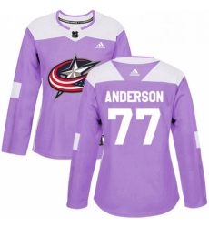 Womens Adidas Columbus Blue Jackets 77 Josh Anderson Authentic Purple Fights Cancer Practice NHL Jersey 