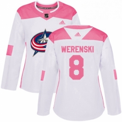 Womens Adidas Columbus Blue Jackets 8 Zach Werenski Authentic WhitePink Fashion NHL Jersey 