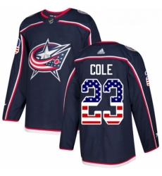 Youth Adidas Columbus Blue Jackets 23 Ian Cole Authentic Navy Blue USA Flag Fashion NHL Jersey 