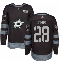 Mens Adidas Dallas Stars 28 Stephen Johns Authentic Black 1917 2017 100th Anniversary NHL Jersey 