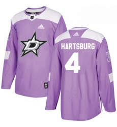 Mens Adidas Dallas Stars 4 Craig Hartsburg Authentic Purple Fights Cancer Practice NHL Jersey 