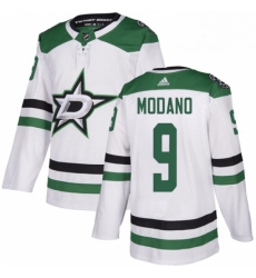 Mens Adidas Dallas Stars 9 Mike Modano White Road Authentic Stitched NHL Jersey 