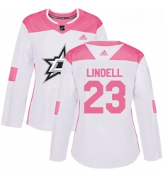 Womens Adidas Dallas Stars 23 Esa Lindell Authentic WhitePink Fashion NHL Jersey 