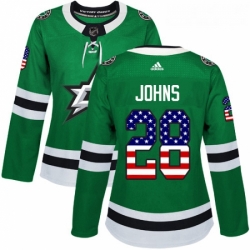 Womens Adidas Dallas Stars 28 Stephen Johns Authentic Green USA Flag Fashion NHL Jersey 