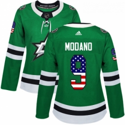 Womens Adidas Dallas Stars 9 Mike Modano Authentic Green USA Flag Fashion NHL Jersey 