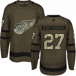 Mens Adidas Detroit Red Wings 27 Michael Rasmussen Authentic Green Salute to Service NHL Jersey 