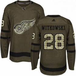 Mens Adidas Detroit Red Wings 28 Luke Witkowski Authentic Green Salute to Service NHL Jersey 