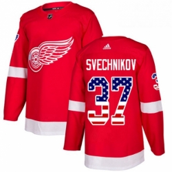 Mens Adidas Detroit Red Wings 37 Evgeny Svechnikov Authentic Red USA Flag Fashion NHL Jersey 