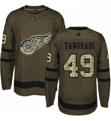 Mens Adidas Detroit Red Wings 49 Eric Tangradi Authentic Green Salute to Service NHL Jersey 