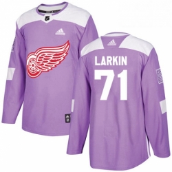 Mens Adidas Detroit Red Wings 71 Dylan Larkin Authentic Purple Fights Cancer Practice NHL Jersey 