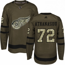 Mens Adidas Detroit Red Wings 72 Andreas Athanasiou Authentic Green Salute to Service NHL Jersey 