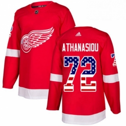 Mens Adidas Detroit Red Wings 72 Andreas Athanasiou Authentic Red USA Flag Fashion NHL Jersey 