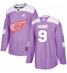 Mens Adidas Detroit Red Wings 9 Gordie Howe Authentic Purple Fights Cancer Practice NHL Jersey 