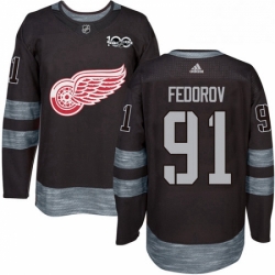 Mens Adidas Detroit Red Wings 91 Sergei Fedorov Premier Black 1917 2017 100th Anniversary NHL Jersey 