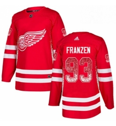 Mens Adidas Detroit Red Wings 93 Johan Franzen Authentic Red Drift Fashion NHL Jersey 