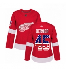 Womens Adidas Detroit Red Wings 45 Jonathan Bernier Authentic Red USA Flag Fashion NHL Jersey 