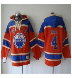 Edmonton Oilers #4 Taylor Hall Orange Sawyer Hooded Sweatshirt Stitched NHL Jersey