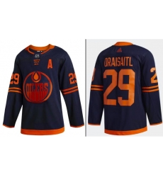 Men Adidas Edmonton Oilers Leon Draisaitl Navy 50th Anniversary Adidas Jersey A patch