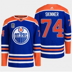 Men Edmonton Oilers 74 Stuart Skinner Royal 2024 Stanley Cup Final Patch Stitched Jersey