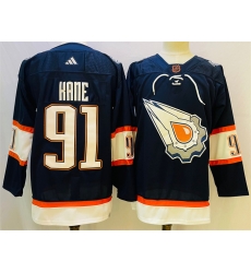 Men Edmonton Oilers 91 Evander Kane Navy 2022 23 Reverse Retro Stitched Jersey