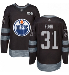 Mens Adidas Edmonton Oilers 31 Grant Fuhr Authentic Black 1917 2017 100th Anniversary NHL Jersey 