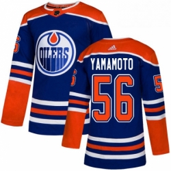 Mens Adidas Edmonton Oilers 56 Kailer Yamamoto Premier Royal Blue Alternate NHL Jersey 