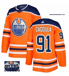 Mens Adidas Edmonton Oilers 91 Drake Caggiula Authentic Orange Fashion Gold NHL Jersey 