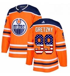 Mens Adidas Edmonton Oilers 99 Wayne Gretzky Authentic Orange USA Flag Fashion NHL Jersey 