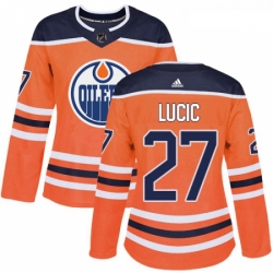 Womens Adidas Edmonton Oilers 27 Milan Lucic Authentic Orange Home NHL Jersey 