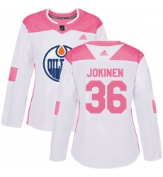 Womens Adidas Edmonton Oilers 36 Jussi Jokinen Authentic WhitePink Fashion NHL Jersey 