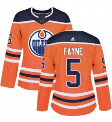 Womens Adidas Edmonton Oilers 5 Mark Fayne Authentic Orange Home NHL Jersey 