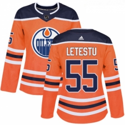 Womens Adidas Edmonton Oilers 55 Mark Letestu Authentic Orange Home NHL Jersey 